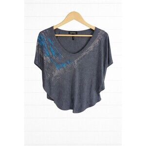 Buffalo David Bitton Oversized  Rhinestone Dolman Sleeve V-Neck Sweater Gray S